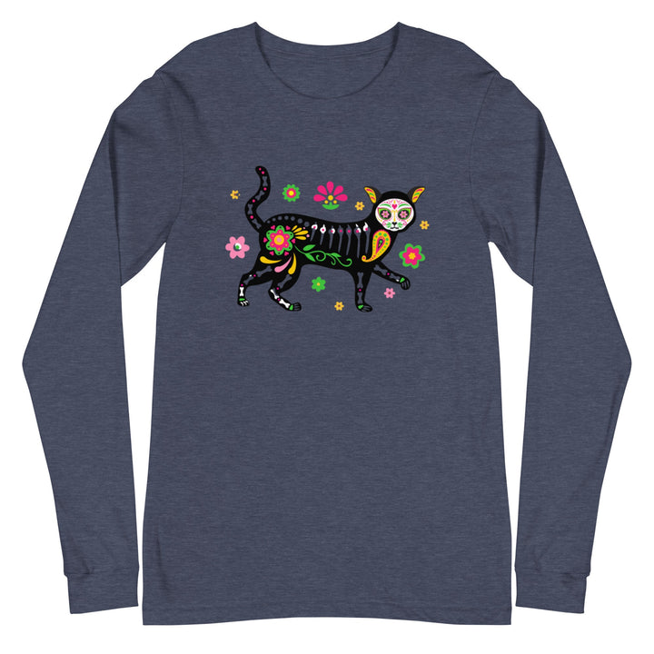 Day of the Dead Cat Unisex Long Sleeve T-Shirt - Happy Little Kitty