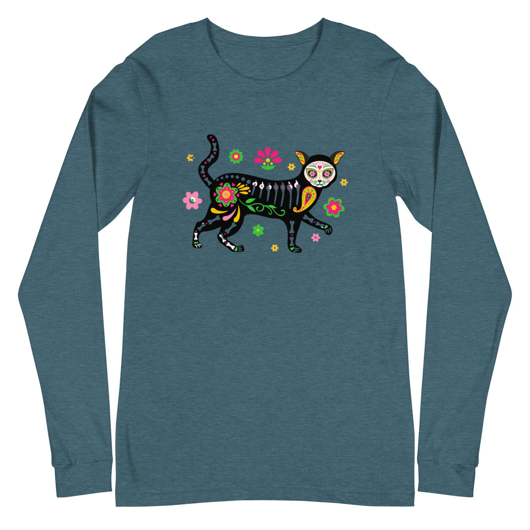 Day of the Dead Cat Unisex Long Sleeve T-Shirt - Happy Little Kitty