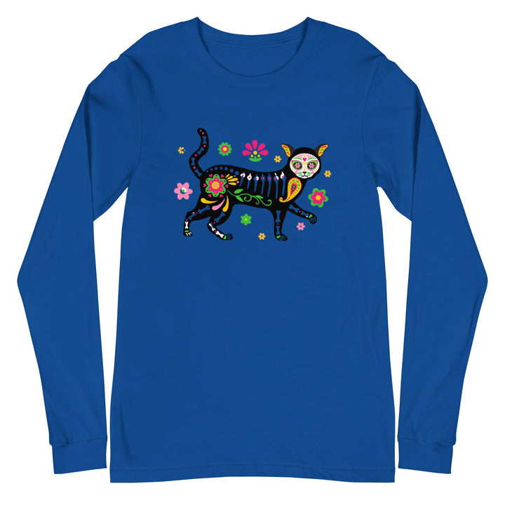 Day of the Dead Cat Unisex Long Sleeve T-Shirt - Happy Little Kitty