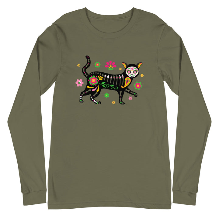 Day of the Dead Cat Unisex Long Sleeve T-Shirt - Happy Little Kitty