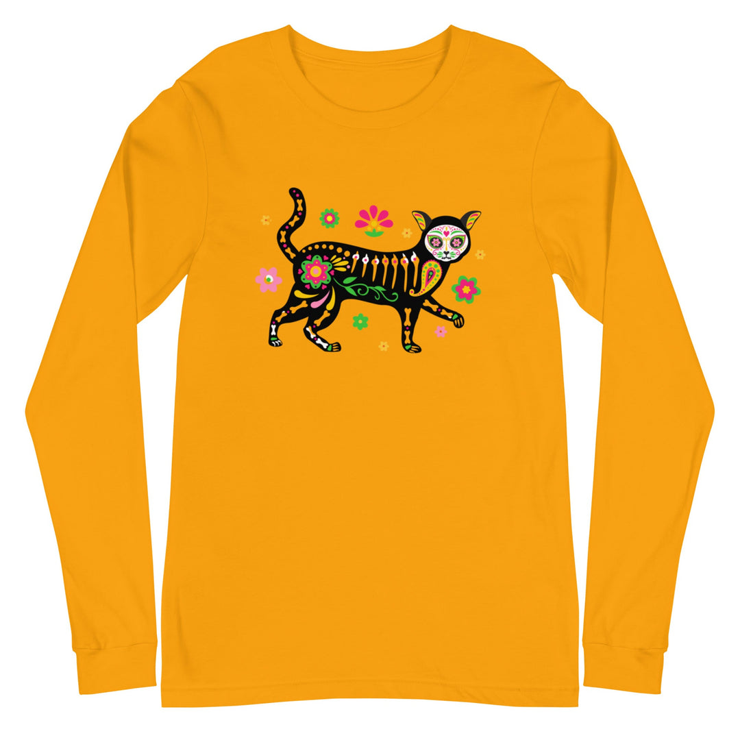 Day of the Dead Cat Unisex Long Sleeve T-Shirt - Happy Little Kitty