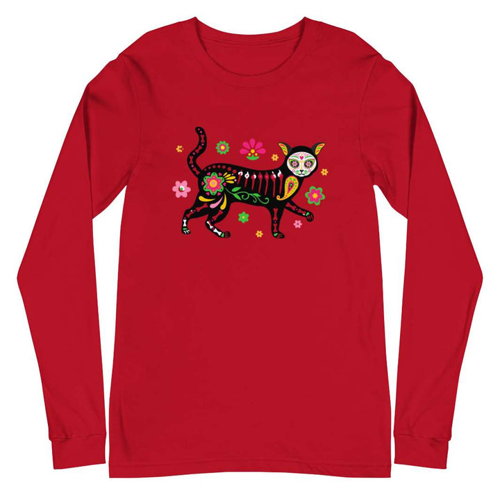 Day of the Dead Cat Unisex Long Sleeve T-Shirt - Happy Little Kitty