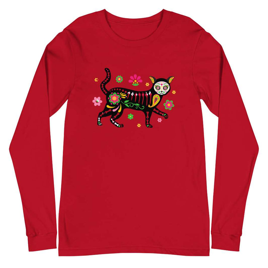 Day of the Dead Cat Unisex Long Sleeve T-Shirt - Happy Little Kitty