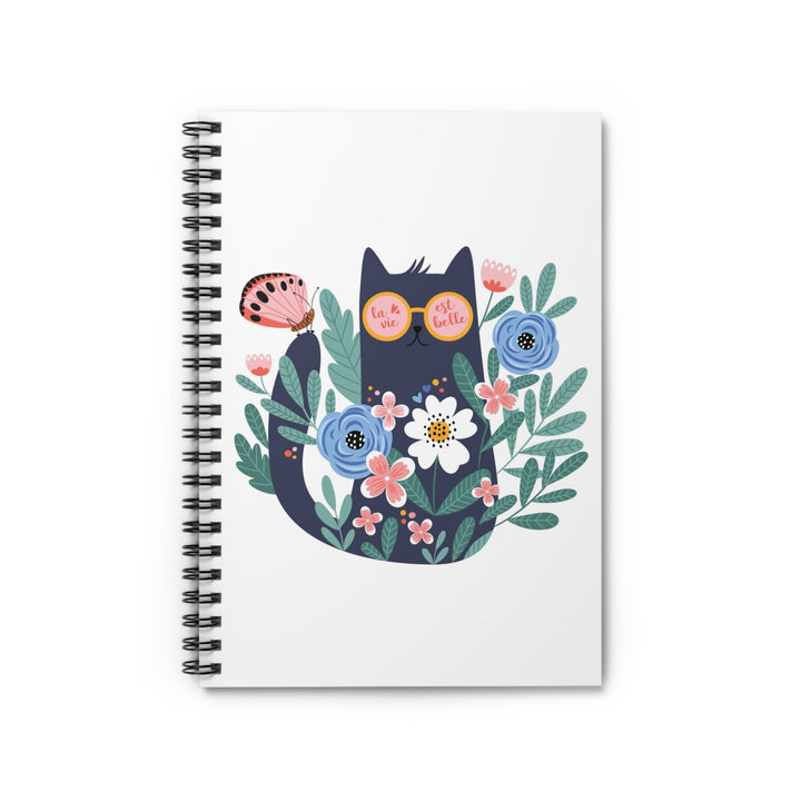Flower Garden Cat Spiral Notebook - Ruled Line - Happy Little Kitty