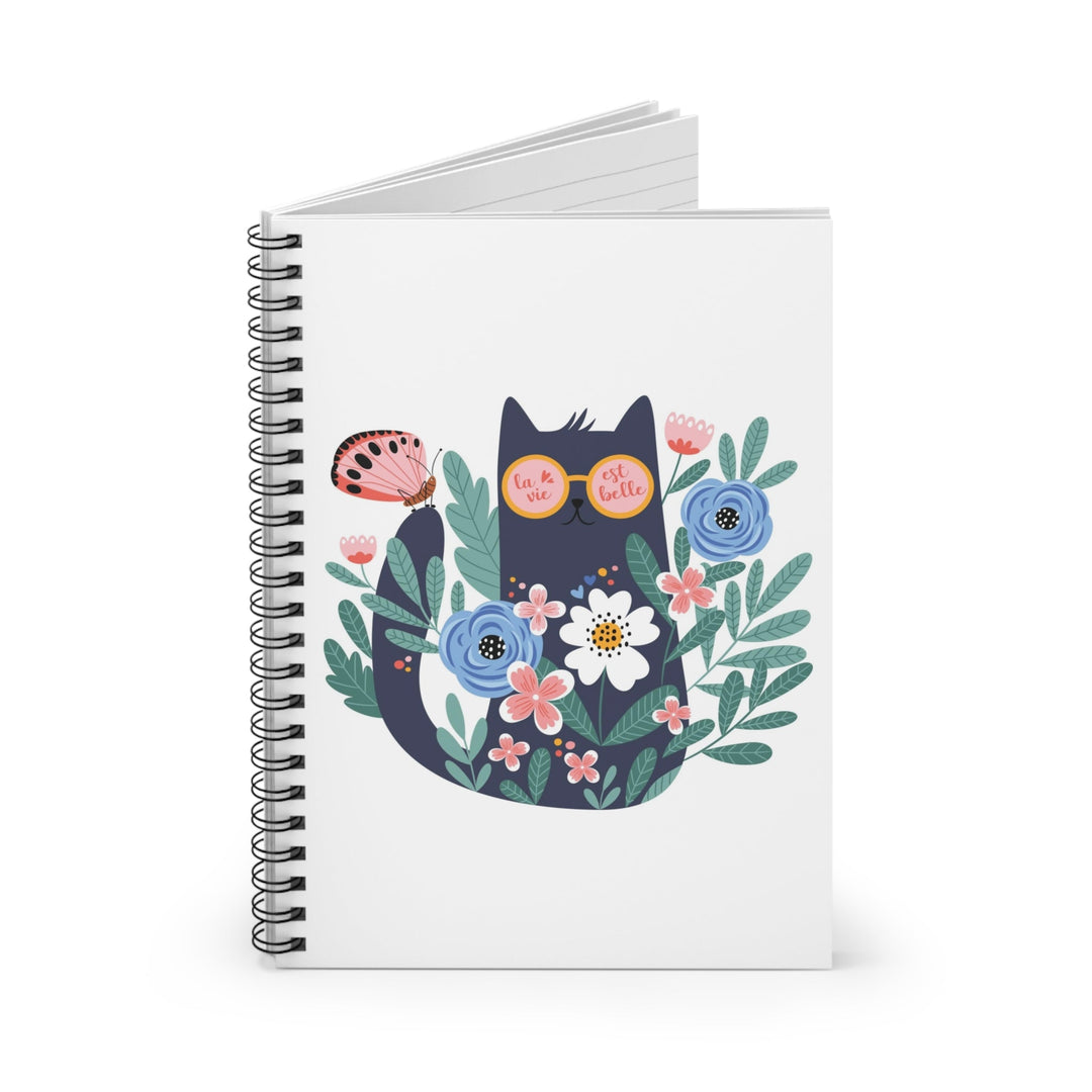 Flower Garden Cat Spiral Notebook - Ruled Line - Happy Little Kitty