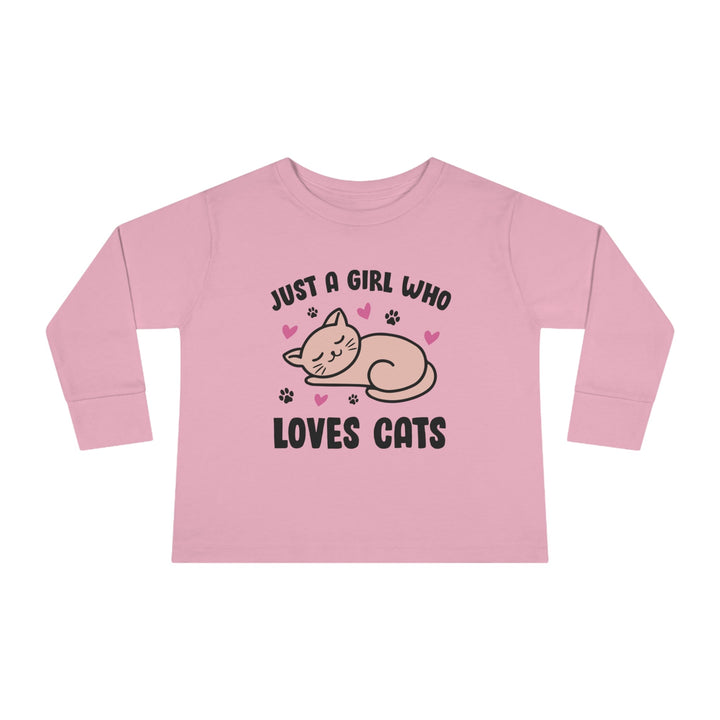 Girl Who Loves Cats Toddler Long Sleeve Tee - Happy Little Kitty