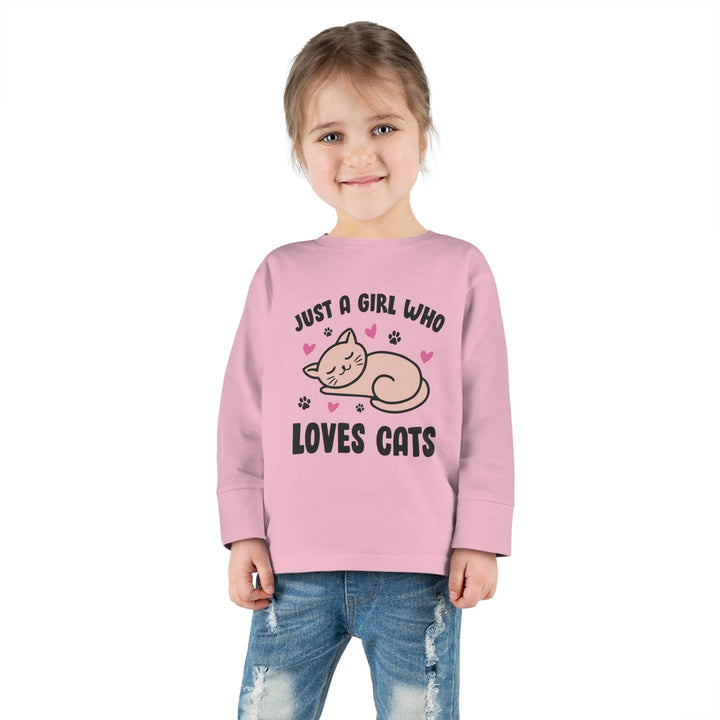 Girl Who Loves Cats Toddler Long Sleeve Tee - Happy Little Kitty