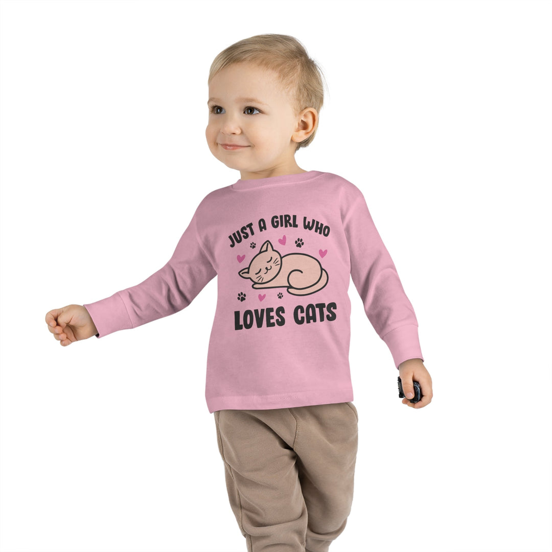 Girl Who Loves Cats Toddler Long Sleeve Tee - Happy Little Kitty