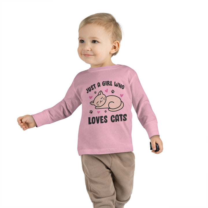 Girl Who Loves Cats Toddler Long Sleeve Tee - Happy Little Kitty