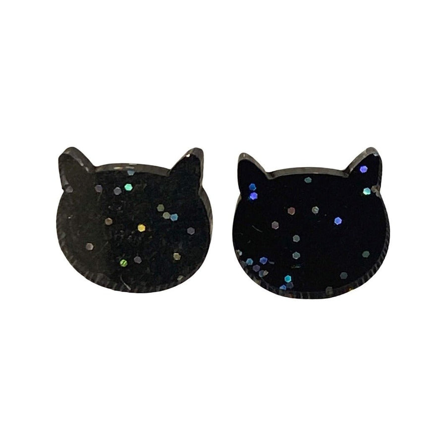 Glitter Cat Head Earring- Black - Happy Little Kitty