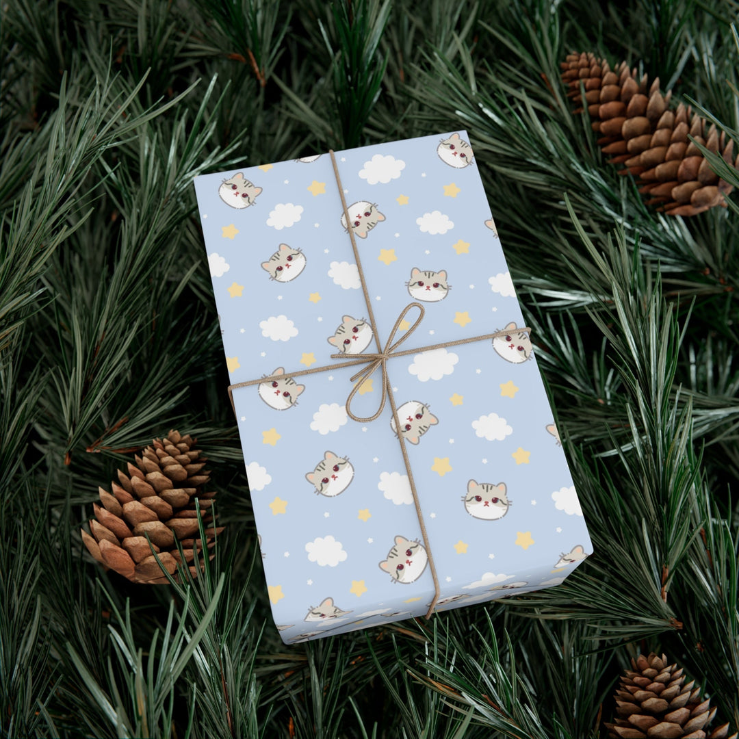 Gray Cat and Clouds Gift Wrap - Happy Little Kitty