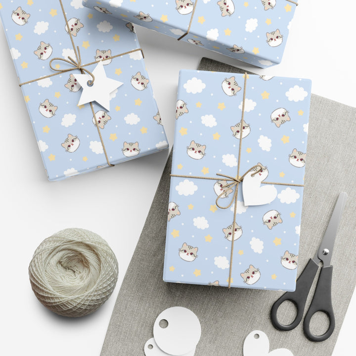 Gray Cat and Clouds Gift Wrap - Happy Little Kitty