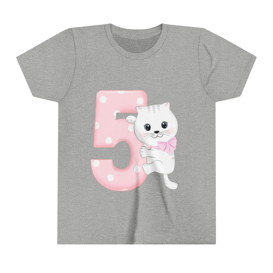 Happy 5th Birthday Cat Youth Short Sleeve T-Shirt - Happy Little Kitty