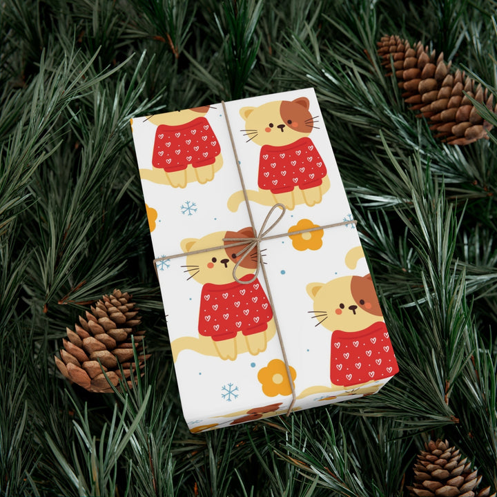 Heart Sweater Cat Gift Wrap - Happy Little Kitty