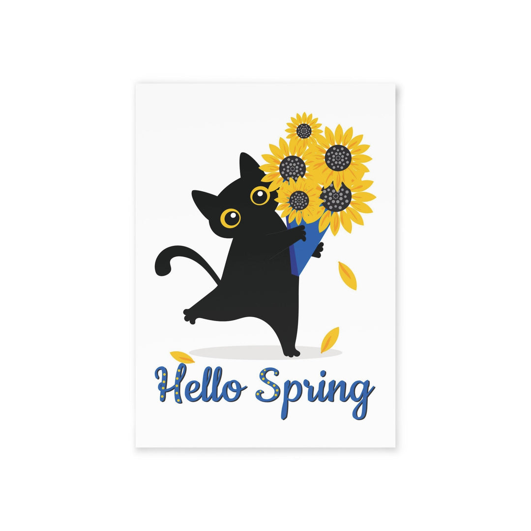 Hello Spring Cat Greeting Card - Happy Little Kitty