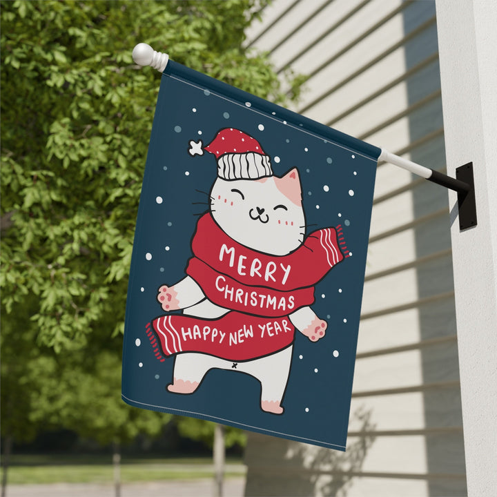 Holiday Greetings Cat Garden & House Banner - Happy Little Kitty