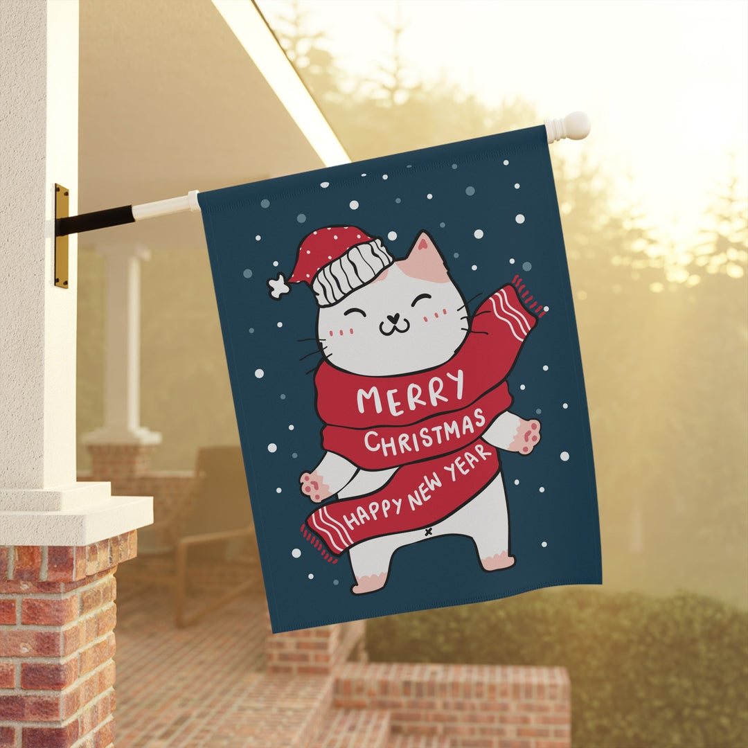 Holiday Greetings Cat Garden & House Banner - Happy Little Kitty