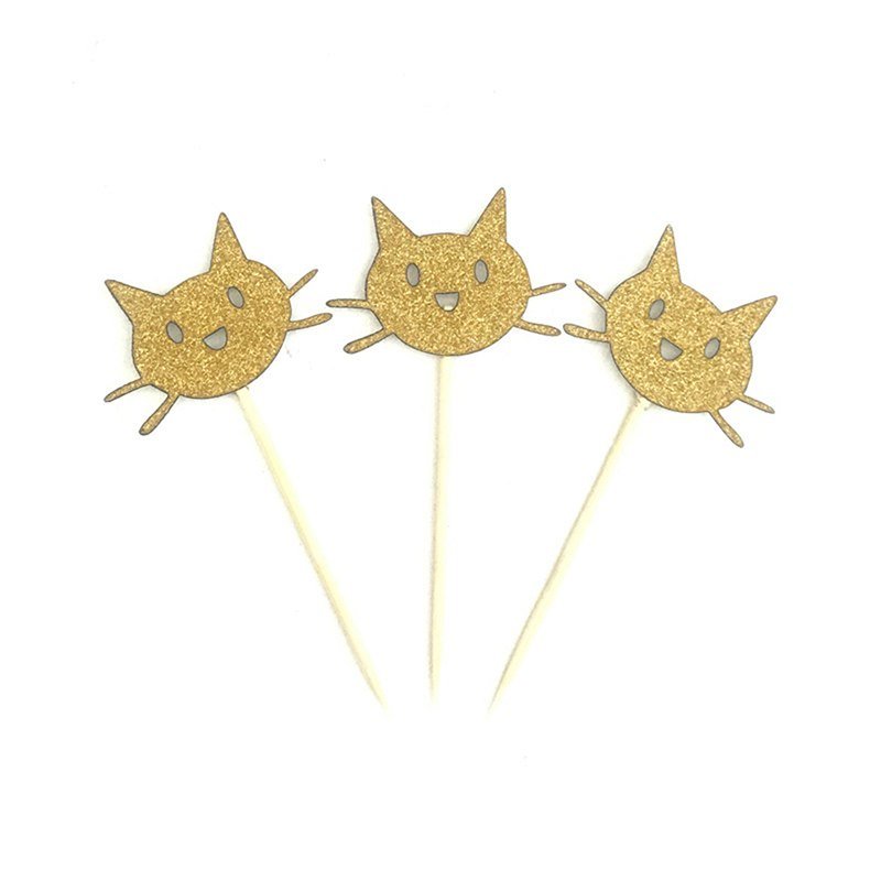 It's Paw-ty Time! Glitter Cupcake Toppers- Gold - Happy Little Kitty