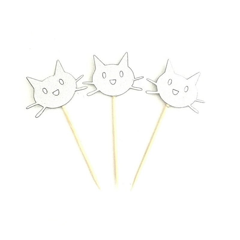 It's Paw-ty Time! Glitter Cupcake Toppers- Silver - Happy Little Kitty