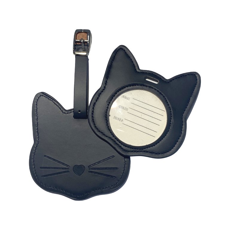 Leather Cat Luggage Tag- Black - Happy Little Kitty