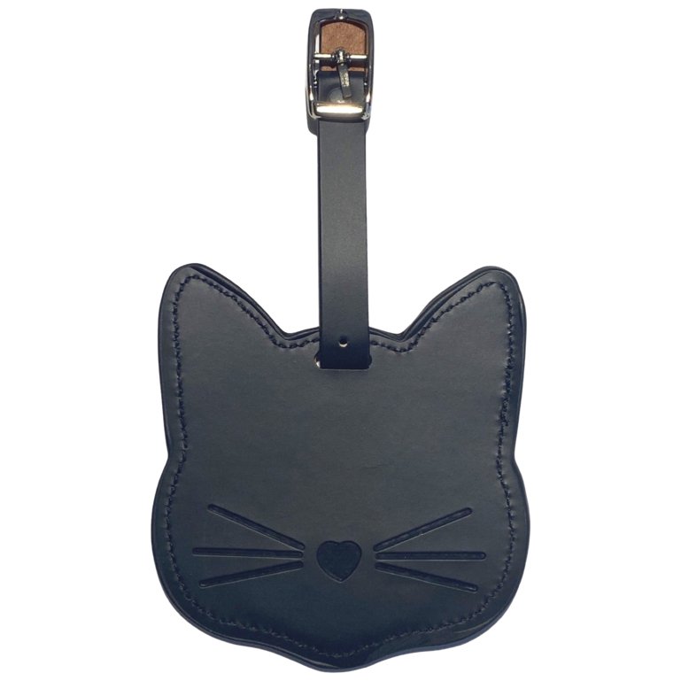 Leather Cat Luggage Tag- Black - Happy Little Kitty