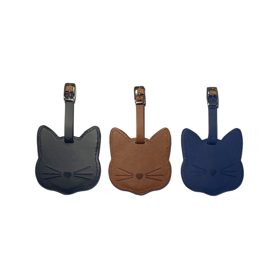 Leather Cat Luggage Tag- Brown - Happy Little Kitty