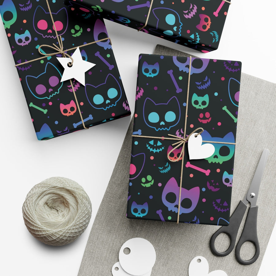 Neon Cat Skeleton Gift Wrap - Happy Little Kitty