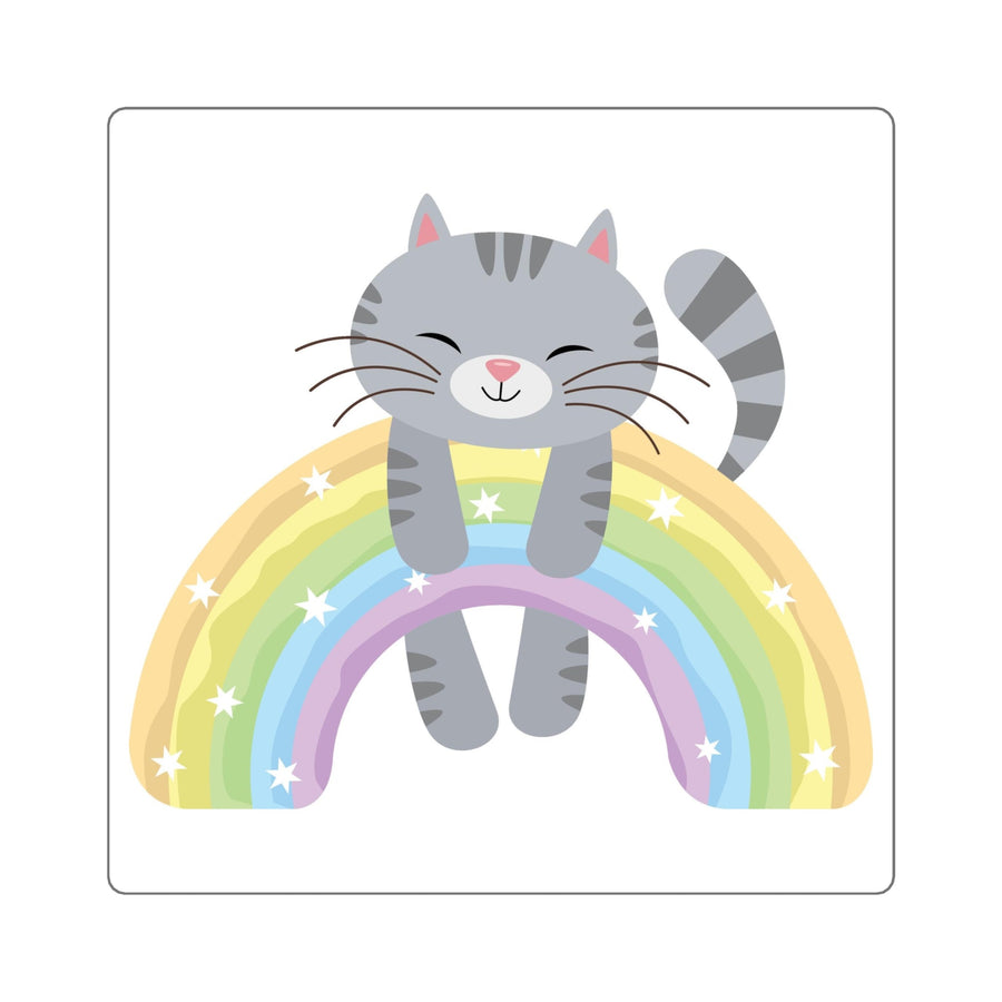 Over the Rainbow Cat Square Sticker - Happy Little Kitty