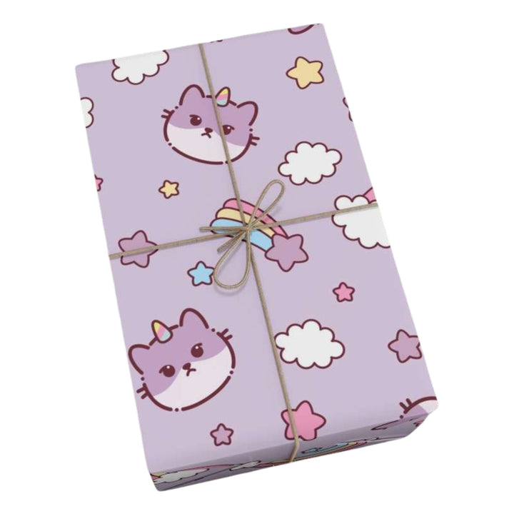Purple Cats and Rainbows Gift Wrap - Happy Little Kitty