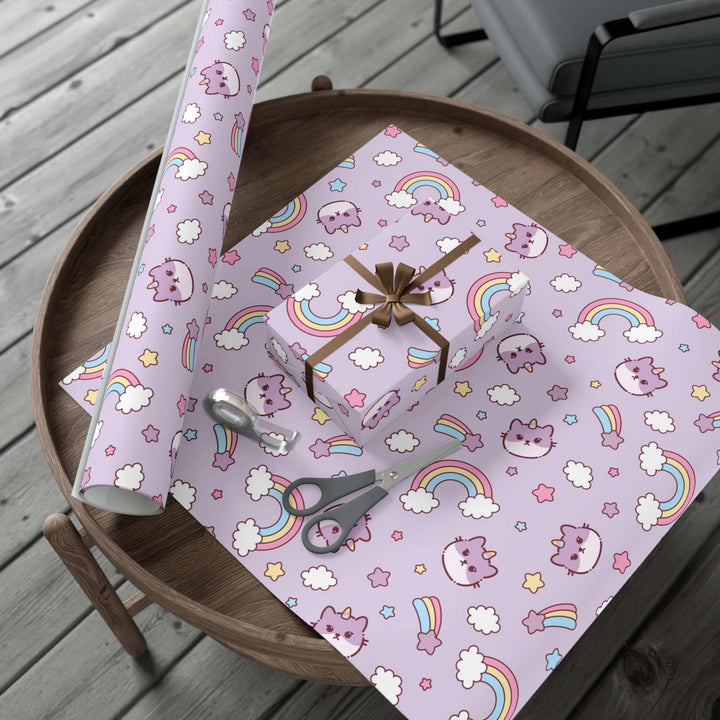 Purple Cats and Rainbows Gift Wrap - Happy Little Kitty