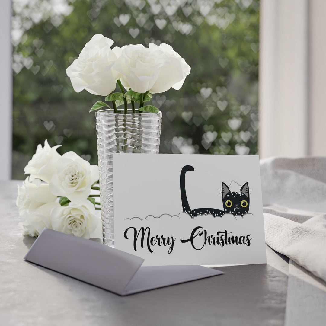 Snowy Christmas Cat Greeting Card - Happy Little Kitty