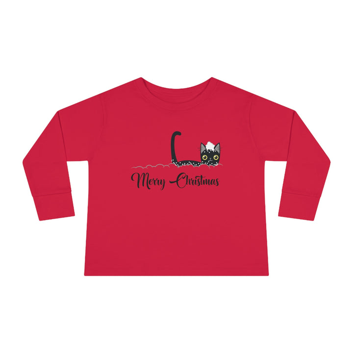 Snowy Christmas Cat Toddler Long Sleeve Tee - Happy Little Kitty