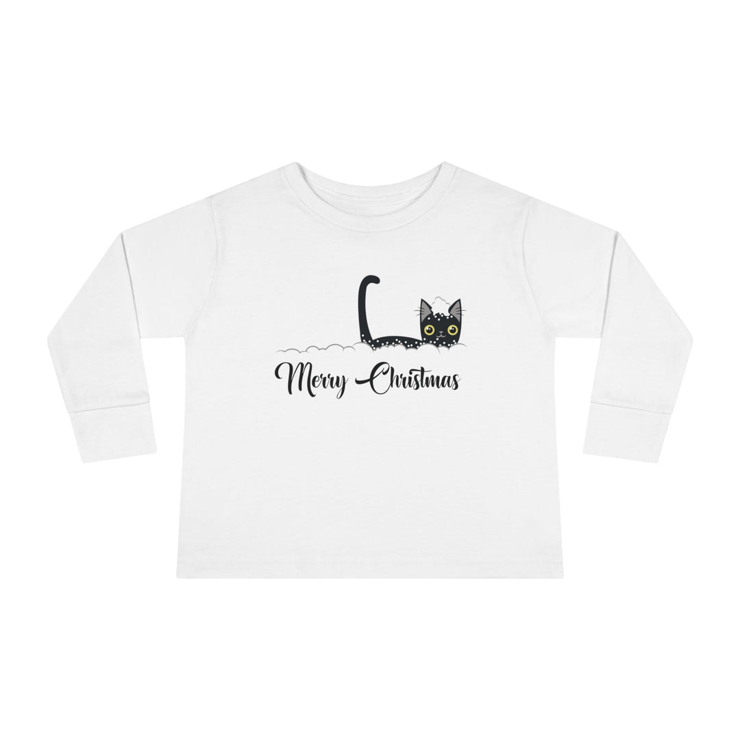 Snowy Christmas Cat Toddler Long Sleeve Tee - Happy Little Kitty