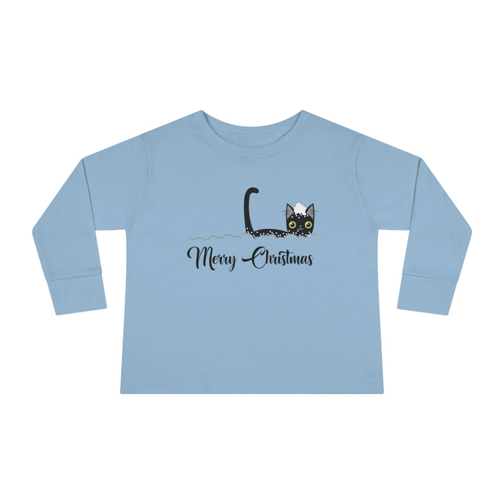 Snowy Christmas Cat Toddler Long Sleeve Tee - Happy Little Kitty