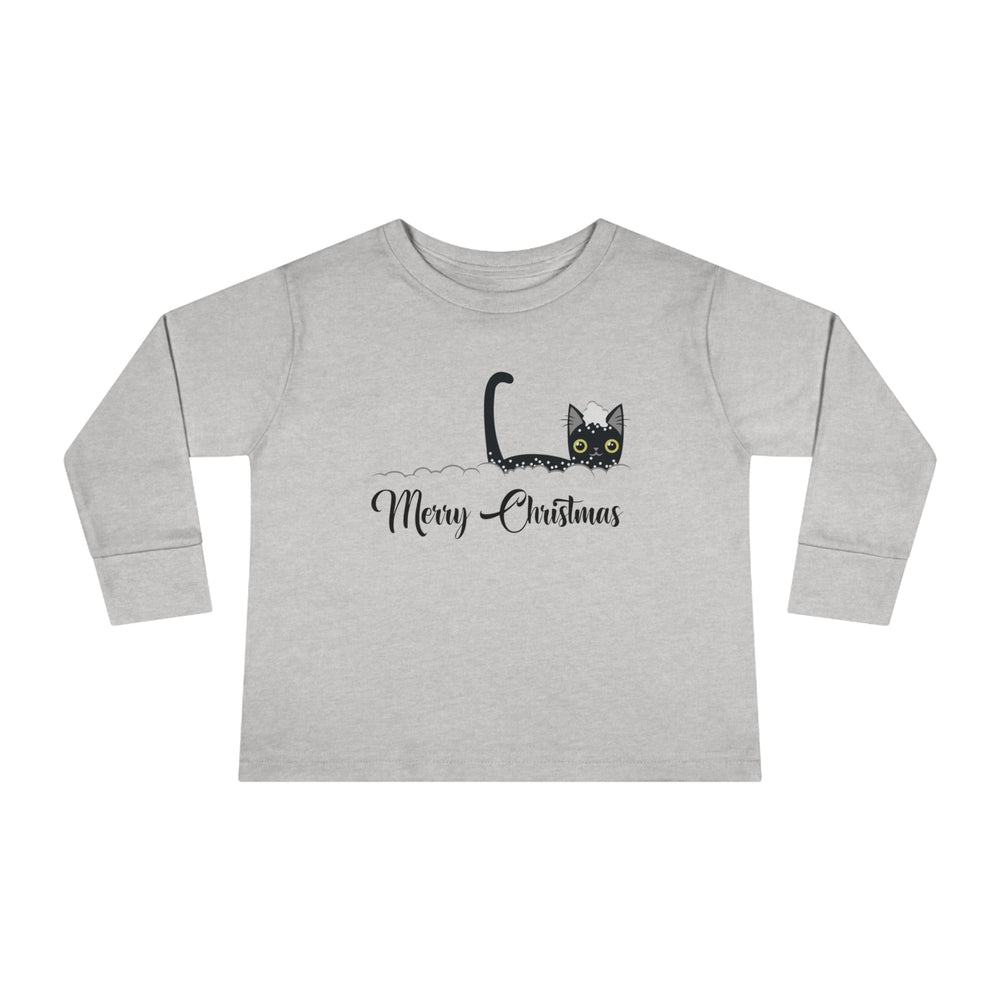 Snowy Christmas Cat Toddler Long Sleeve Tee - Happy Little Kitty