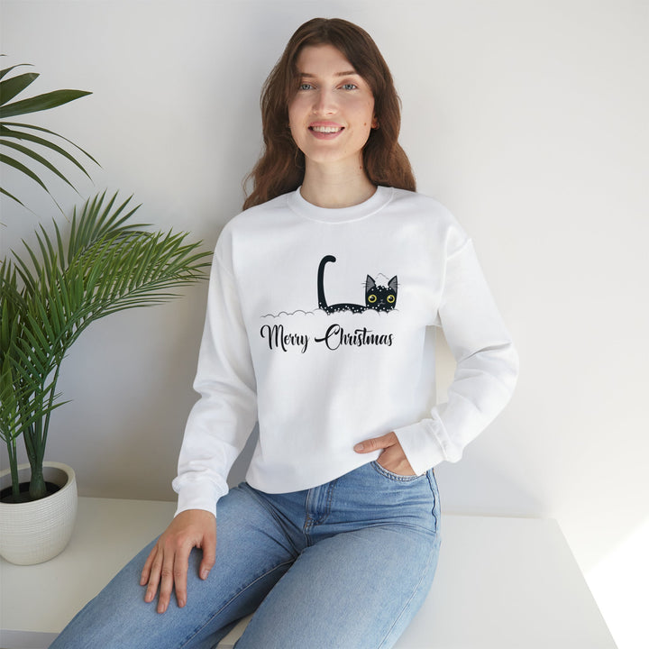 Snowy Christmas Cat Unisex Crewneck Sweatshirt - Happy Little Kitty