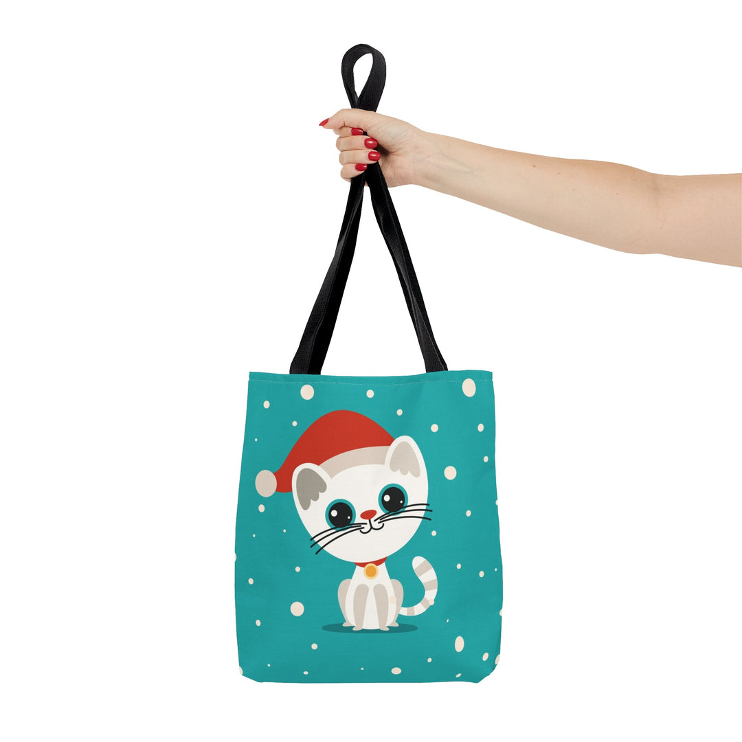 Teal Santa Cat Tote Bag - Happy Little Kitty