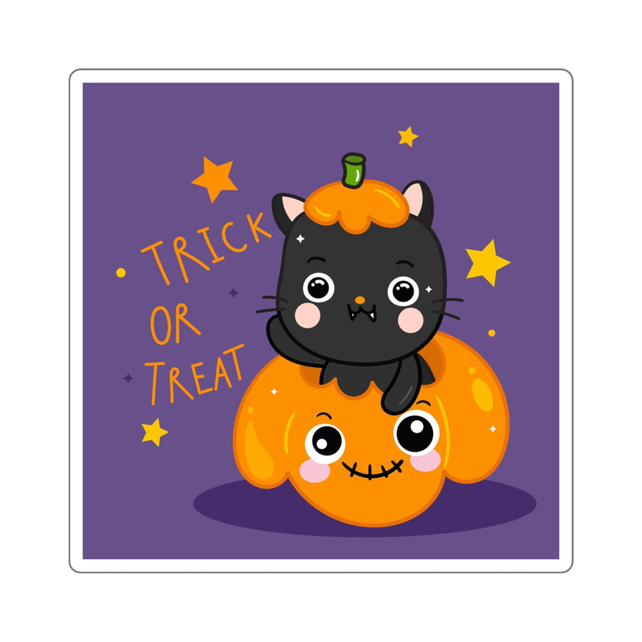 Trick or Treat Pumpkin Cat Square Sticker - Happy Little Kitty