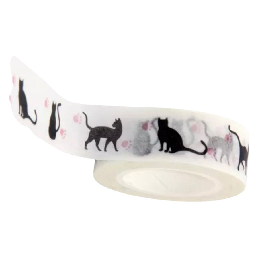 Washi Tape- Black Cat Pink Paws - Happy Little Kitty